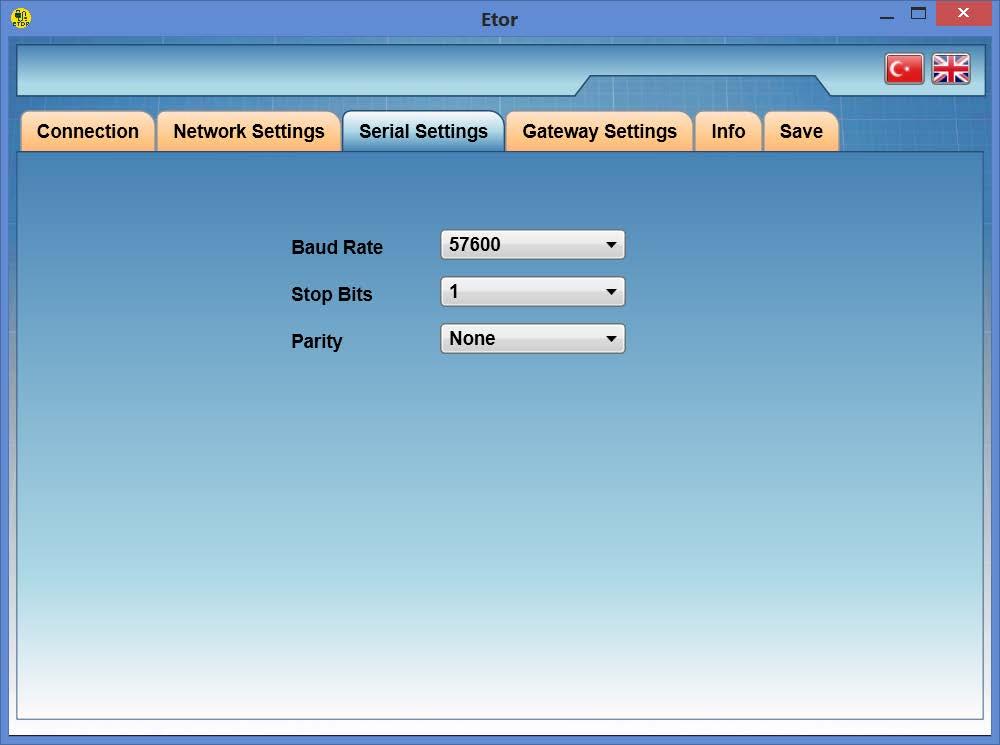 SECTION 3 CONFIGURATION SOFTWARE 3.3 Serial Port Settings In this tab, serial communication settings of ETOR are made.