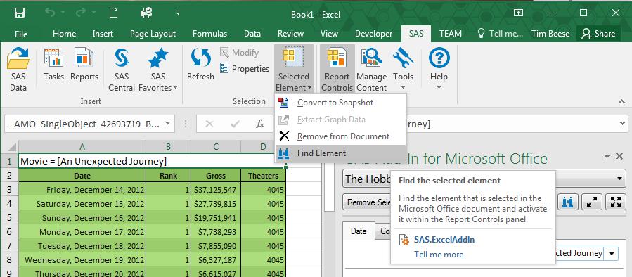 Likewise, if you are working with an element in your worksheet and you have several reports open in the Report Controls pane, you can easily find a specific report element by selecting Selected