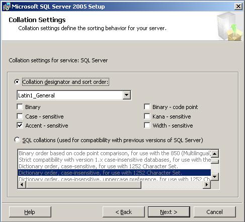 11. Select the Collation designator and sort order option and the Accent - sensitive check
