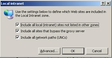 2. Click Advanced. Note This screen only appears when using Internet Explorer 7.