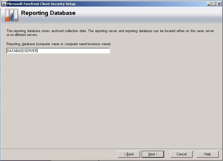 6. Type the name of the Database server in the Collection database field and click Next. 7.