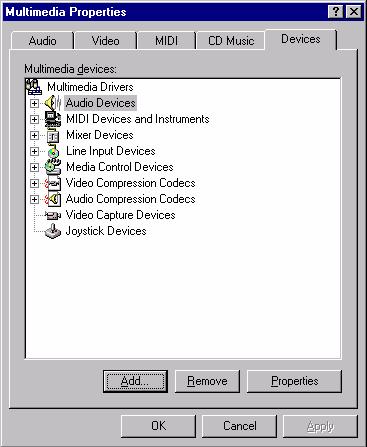 In the Multimedia Properties window, select the "Devices" tab.