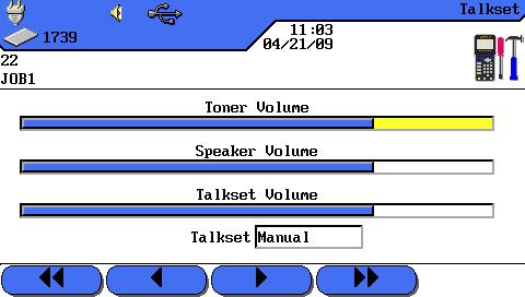 Chapter 4 Preferences 4.8. Talkset Use this menu to set signal strength of tone generator, volume of internal speaker and volume of talkset. Also use this menu to change the talkset mode. 1.