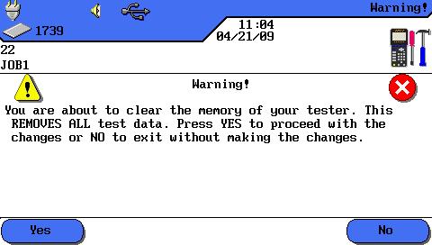 Chapter 4 Preferences 4.11. Clear Memory Use this menu to clear all records from the tester memory at one time. CAUTION! When using the "Clear Memory" menu, the records cannot be restored.