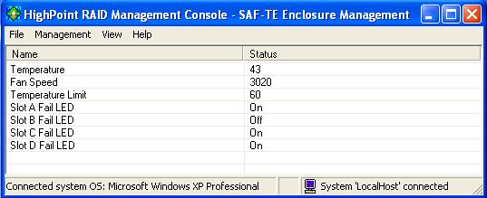 RocketRAID 2320 Driver and Software Installation SAF-TE Management This feature allows the administrator to view and monitor a variety of SAF-TE related attributes, such as chassis temperature