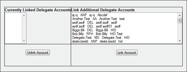 All delegate accounts currently linked to your master account are displayed in the Currently Linked Delegate Accounts section of this window.