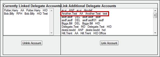 Notes: You may select multiple delegate accounts by holding down the [Ctrl] key and clicking each user you wish to unlink.