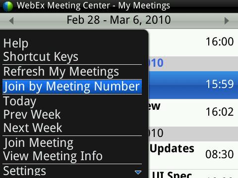 On the resulting WebEx Meeting Center - My Meetings
