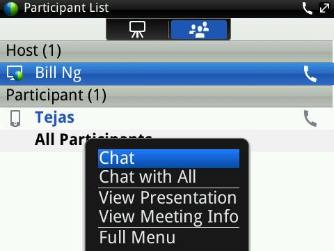 In the participant screen, highlight the participant you want to chat with and select Chat.