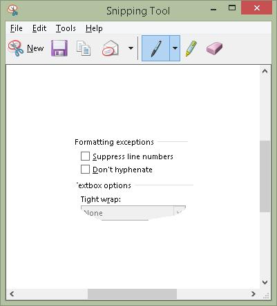 Figure 10 Freeform snipping of part of the Paragraph dialog.