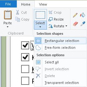 Figure 40 Rectangular Selection option from Selection button. 3. Use the mouse to drag diagonally across the image to choose what you need.
