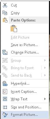Close the Format Picture Pane by pressing Ctrl + Spacebar, C for the context menu, Close. Figure 44 Context menu showing Format Picture option.