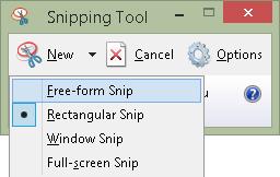 Figure 8 Options for a new screen snipping. If you choose Freeform Snip you had better have steady hands.