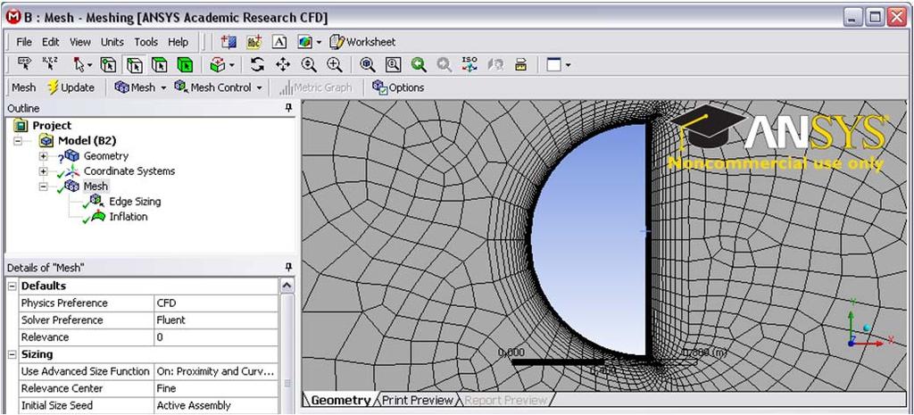 3e 3b 3a 3f 3d 3g 3c 3h,i,j 3. Make a boundary layer mesh around the half sphere a. Click on Mesh Control -> Inflation b. Click on face symbol c. Select the computational domain d.