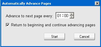 Chapter 19: Sharing Presentations, Documents, and Whiteboards The Automatically Advance Pages dialog box appears.