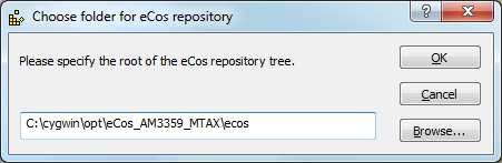 ecc file File->Open In ecos configuration tool, under "Configuration", "Global build options", "Global compiler flags" following options should be added: -isystem /cygdrive/c/program\