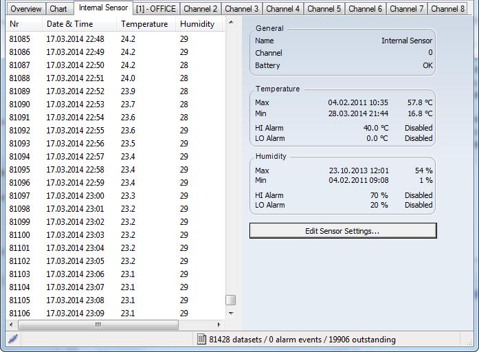 Main Menu File View Exit: Closes the KlimaLogg Pro software. Show Only Alarm Events: The data area will show only datasets that have triggered alarm events.