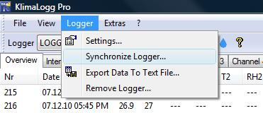 The synchronization can be started manually at any time by choosing Logger / Synchronize from the main menu.