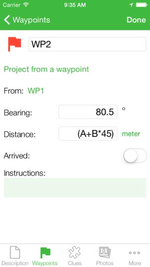 Projection and Offset Two projection modes are supported: 1. By specifying a distance and a bearing from another waypoint. 2.
