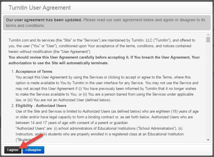 Disables all notifications except those marked as "forced" by the site administrator When you are done updating your settings, don t 15) Accepting the Turnitin Agreement If you haven t accepted the