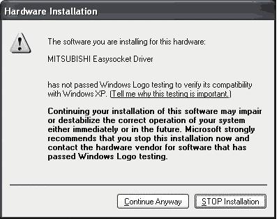 The screen shown on the left shows the example of setting C: \MELSEC\Easysocket\USBDrivers. If volume products have been installed, browse the installation destination of the first product.