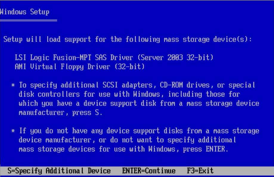 13. Select the appropriate version of the AMI Virtual Floppy Driver, depending on the version of Windows you are installing (32-bit or AMD64), then press Enter.