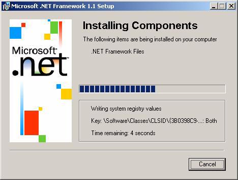 The Installing Components dialog displays.
