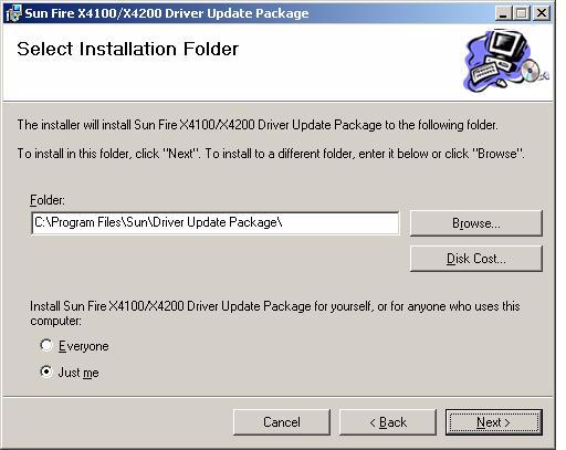 FIGURE 8-7 Select Installation Folder Dialog Box Note For 64-bit installation, the default path is C:\Program Files(x86)\Sun\Driver Update Package\ 8.