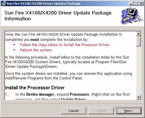 FIGURE 8-10 Driver Update Package Information Dialog Box Note The instructions in the Driver Update Package dialog box are provided in this document.