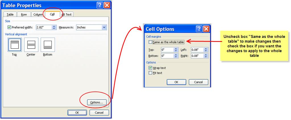 23 7) Adjust the cell margins as desired. It is best to keep the cell margins between.10 and.30.