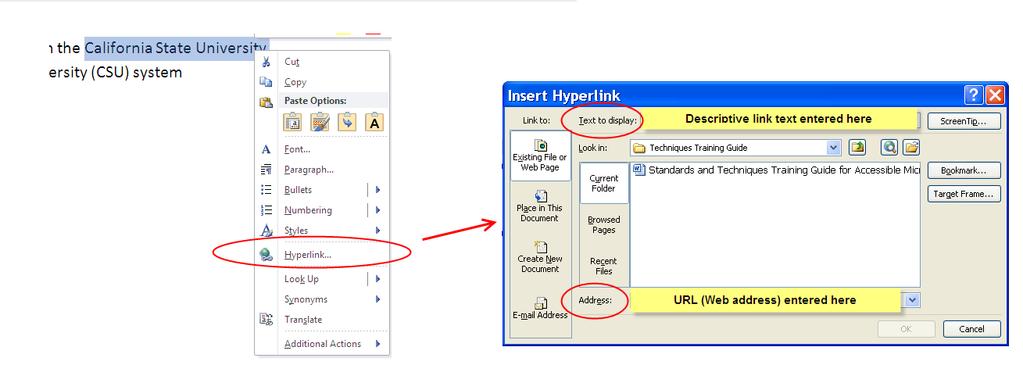 31 Steps to Convert Text to a Hyperlink: See Figure 16 1) Select the text (phrase, words, etc.