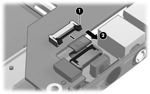 3. Release the ZIF connector (1) to which the audio/infrared board cable is connected and disconnect the