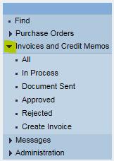 Submitting a PO invoice Creating an invoice Go to the Invoices and Credit Memos tab and click on Create Invoice, For a Purchase Order link to view all the POs against which invoices can be created.