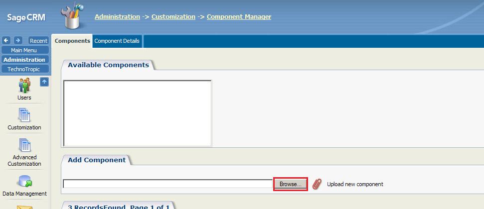 Select Upload new component and AnalyticsCM will be