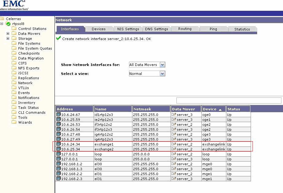 Create a Link Aggregation Device on the Celerra The LACP network interfaces are listed on the Network window with link aggregation device as its device name.