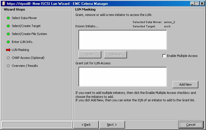 Create iscsi LUNs 11. Create iscsi LUNs for the file system: a. Select Create Multiple LUNs b. In the Enter the number of LUNs to cr