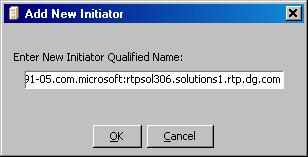 Create iscsi LUNs 12. Click Add New to add particular initiators that can see the iscsi LUN(s) you created in step 10 of this procedure. The Add New Initiator dialog box appears.