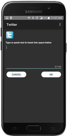 Sending a Tweet Perform the following steps to send a Tweet through the Sat-Fi App: Step 1 Go back to the Main screen and select Social Media.