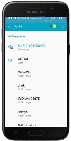 4. CONNECTION SETTINGS Connecting to the Sat-Fi Hotspot Your smartphone or other wireless device must be registered and connected to the Sat-Fi hotspot to make telephone calls and