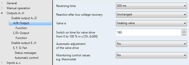 3.2.3.3 Parameter window AB: Output (valve drive, motor-driven (3-point)) All settings for the output A/B as valve drive, motor-driven (3-point) are made in this parameter window.