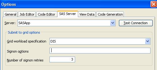 44 Chapter 4 Enabling SAS Applications to Run on a Grid Display 4.2 Selecting the Workload SAS Grid Manager uses the workload value to send the submitted job to the appropriate grid partition.