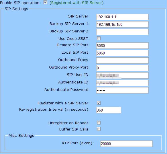 Enable SIP Operation: Checked SIP Server: IP or FQDN of the MX Backup SIP Server 1: Only Used if using MXNetwork with failover, then will be the IP address or FQDN of the failover node.
