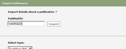 Alternatives for importing (click on a heading to go to the section) A. Import a single reference from PubMed B. Import a file with several references from PubMed C.