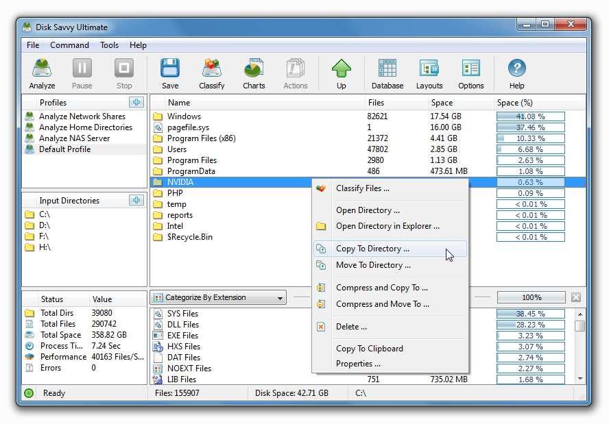 3.5 Using Built-in File Management Operations DiskSavvy provides the user with the ability to perform a number of file management operations on disk space analysis results including file copy, move,