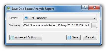 3.9 Saving Disk Space Analysis Reports DiskSavvy allows one to save disk space analysis reports into a number of standard report formats including HTML, PDF, Excel, XML, text and CSV.