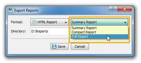 by the amount of used disk space. In addition, the batch reports dialog allows one to select one of the following report modes: summary report, compact report or full report.