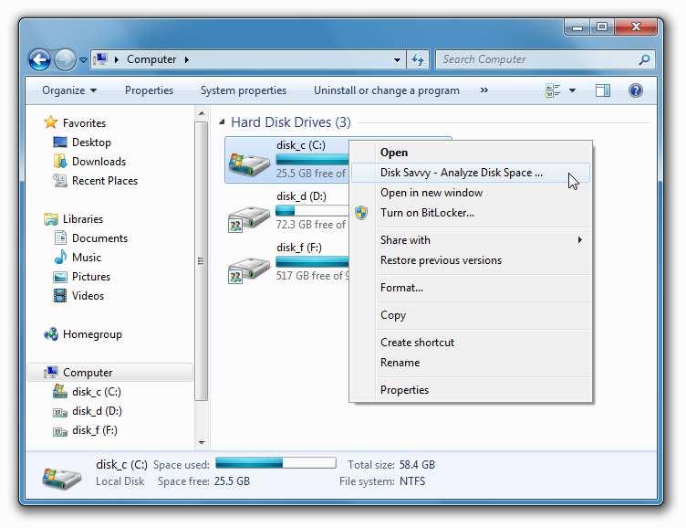 3.23 Windows Shell Extension DiskSavvy provides a Windows shell extension allowing one to analyze disk space usage directly from the Windows Explorer application.
