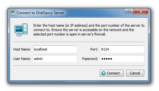 4.3 Using DiskSavvy Client GUI Application The DiskSavvy client GUI application allows one to connect to the DiskSavvy server locally or through the network, configure disk space analysis operations,