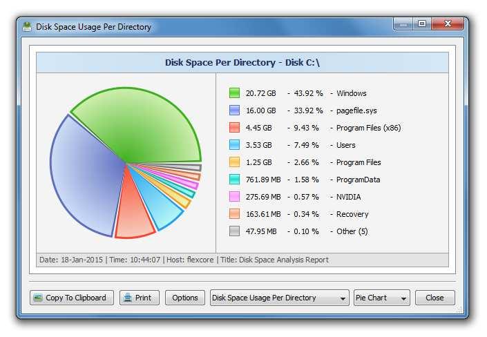 4.6 Disk Space Analysis Charts DiskSavvy Server provides multiple types of disk space analysis charts allowing one to display the amount of used disk space per directory, the percent of used disk