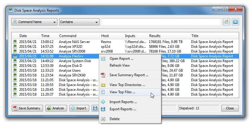 4.9 Viewing Top 100 Files By File Size DiskSavvy Server provides the ability to display a list of the top 100 files sorted by the file size for one or more disk space analysis reports saved in the